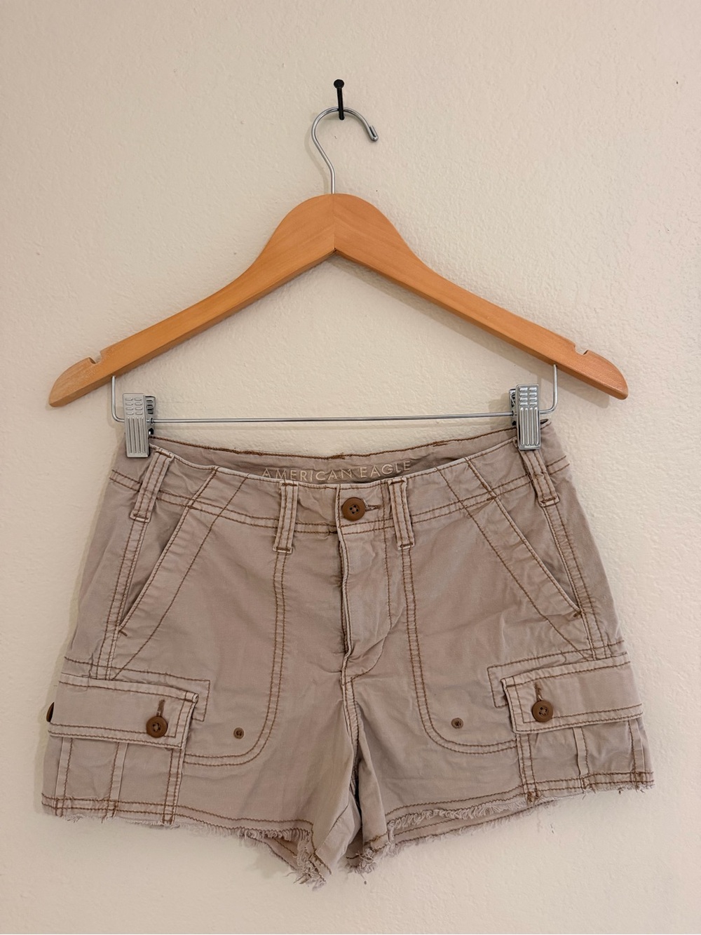 American Eagle Outfitters Beige Cargo Cotton Shorts